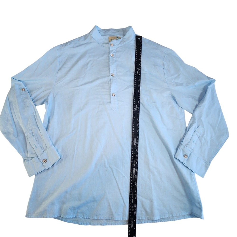 ROYAURA Hawaiian Shirt Mens XXL Blue Roll Tab Long Sleeve - Picture 6 of 6